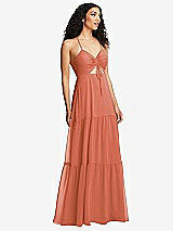 Alt View 1 Thumbnail - Terracotta Copper Drawstring Bodice Gathered Tie Open-Back Maxi Dress with Tiered Skirt