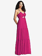 Side View Thumbnail - Think Pink Drawstring Bodice Gathered Tie Open-Back Maxi Dress with Tiered Skirt
