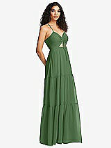 Side View Thumbnail - Vineyard Green Drawstring Bodice Gathered Tie Open-Back Maxi Dress with Tiered Skirt