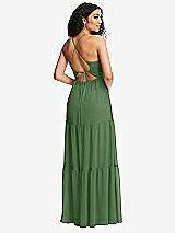 Rear View Thumbnail - Vineyard Green Drawstring Bodice Gathered Tie Open-Back Maxi Dress with Tiered Skirt