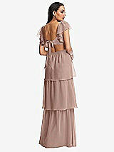 Rear View Thumbnail - Bliss Flutter Sleeve Cutout Tie-Back Maxi Dress with Tiered Ruffle Skirt