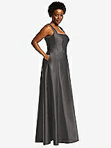 Alt View 2 Thumbnail - Caviar Gray Boned Corset Closed-Back Satin Gown with Full Skirt and Pockets