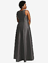 Alt View 3 Thumbnail - Caviar Gray Boned Corset Closed-Back Satin Gown with Full Skirt and Pockets