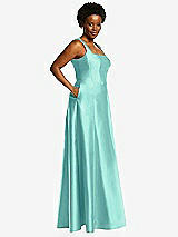 Alt View 2 Thumbnail - Coastal Boned Corset Closed-Back Satin Gown with Full Skirt and Pockets