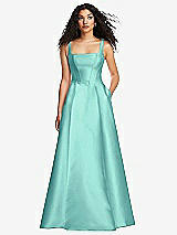 Front View Thumbnail - Coastal Boned Corset Closed-Back Satin Gown with Full Skirt and Pockets