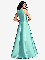 Rear View Thumbnail - Coastal Boned Corset Closed-Back Satin Gown with Full Skirt and Pockets