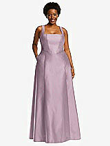 Alt View 1 Thumbnail - Suede Rose Boned Corset Closed-Back Satin Gown with Full Skirt and Pockets