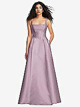 Front View Thumbnail - Suede Rose Boned Corset Closed-Back Satin Gown with Full Skirt and Pockets