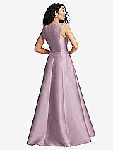 Rear View Thumbnail - Suede Rose Boned Corset Closed-Back Satin Gown with Full Skirt and Pockets