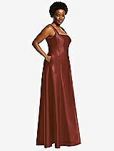 Alt View 2 Thumbnail - Auburn Moon Boned Corset Closed-Back Satin Gown with Full Skirt and Pockets