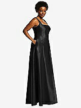 Alt View 2 Thumbnail - Black Boned Corset Closed-Back Satin Gown with Full Skirt and Pockets