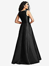 Rear View Thumbnail - Black Boned Corset Closed-Back Satin Gown with Full Skirt and Pockets