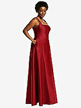 Alt View 2 Thumbnail - Garnet Boned Corset Closed-Back Satin Gown with Full Skirt and Pockets