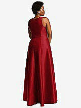 Alt View 3 Thumbnail - Garnet Boned Corset Closed-Back Satin Gown with Full Skirt and Pockets