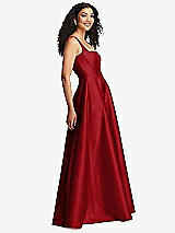 Side View Thumbnail - Garnet Boned Corset Closed-Back Satin Gown with Full Skirt and Pockets