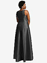Alt View 3 Thumbnail - Pewter Boned Corset Closed-Back Satin Gown with Full Skirt and Pockets