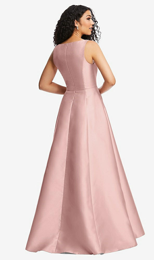 Back View - Rose - PANTONE Rose Quartz Boned Corset Closed-Back Satin Gown with Full Skirt and Pockets