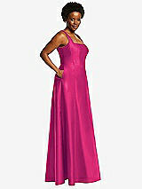 Alt View 2 Thumbnail - Think Pink Boned Corset Closed-Back Satin Gown with Full Skirt and Pockets