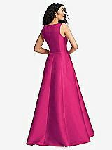 Rear View Thumbnail - Think Pink Boned Corset Closed-Back Satin Gown with Full Skirt and Pockets