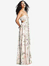 Alt View 1 Thumbnail - Blush Garden Strapless Empire Waist Cutout Maxi Dress with Covered Button Detail