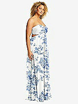Side View Thumbnail - Cottage Rose Dusk Blue Strapless Empire Waist Cutout Maxi Dress with Covered Button Detail