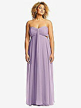 Front View Thumbnail - Pale Purple Strapless Empire Waist Cutout Maxi Dress with Covered Button Detail