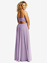 Rear View Thumbnail - Pale Purple Strapless Empire Waist Cutout Maxi Dress with Covered Button Detail