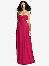 Alt View 2 Thumbnail - Vivid Pink Strapless Empire Waist Cutout Maxi Dress with Covered Button Detail