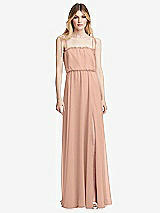 Front View Thumbnail - Pale Peach Skinny Tie-Shoulder Ruffle-Trimmed Blouson Maxi Dress