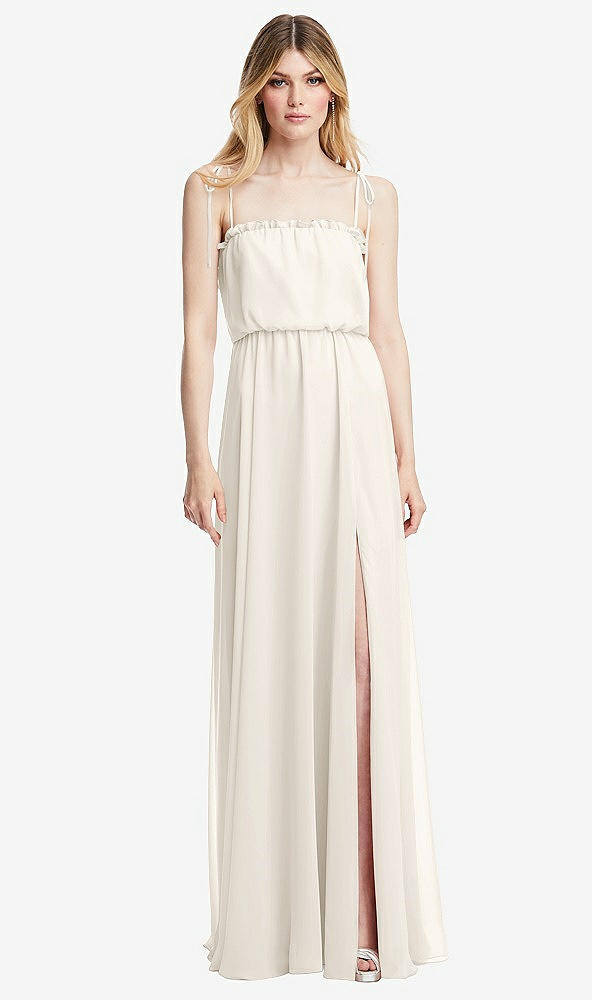 Front View - Ivory Skinny Tie-Shoulder Ruffle-Trimmed Blouson Maxi Dress