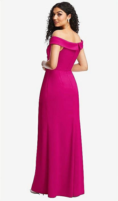 Cuffed Off-the-shoulder Pleated Faux Wrap Maxi Bridesmaid Dress In