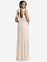 Rear View Thumbnail - Oat Tiered Ruffle Plunge Neck Open-Back Maxi Dress with Deep Ruffle Skirt