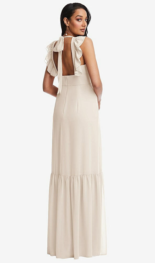 Back View - Oat Tiered Ruffle Plunge Neck Open-Back Maxi Dress with Deep Ruffle Skirt