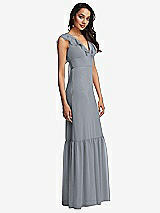 Side View Thumbnail - Platinum Tiered Ruffle Plunge Neck Open-Back Maxi Dress with Deep Ruffle Skirt