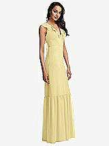 Side View Thumbnail - Pale Yellow Tiered Ruffle Plunge Neck Open-Back Maxi Dress with Deep Ruffle Skirt
