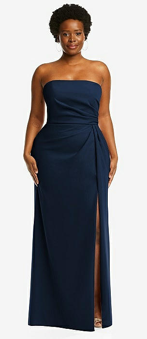 Stardust Pleated Draped One Shoulder Gown In Navy Night