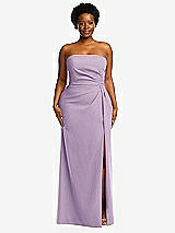 Front View Thumbnail - Pale Purple Strapless Pleated Faux Wrap Trumpet Gown with Front Slit