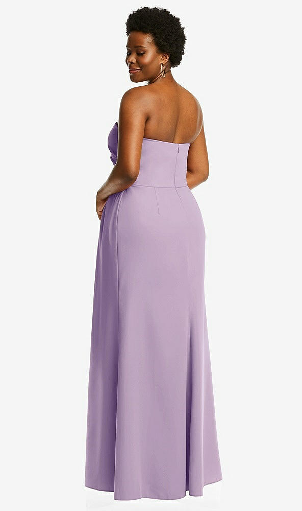 Back View - Pale Purple Strapless Pleated Faux Wrap Trumpet Gown with Front Slit