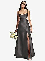 Alt View 1 Thumbnail - Caviar Gray Open Neckline Cutout Satin Twill A-Line Gown with Pockets