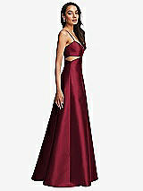 Side View Thumbnail - Burgundy Open Neckline Cutout Satin Twill A-Line Gown with Pockets