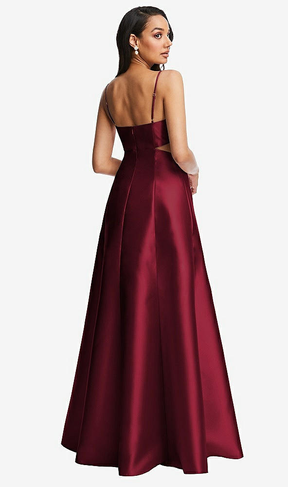 Back View - Burgundy Open Neckline Cutout Satin Twill A-Line Gown with Pockets