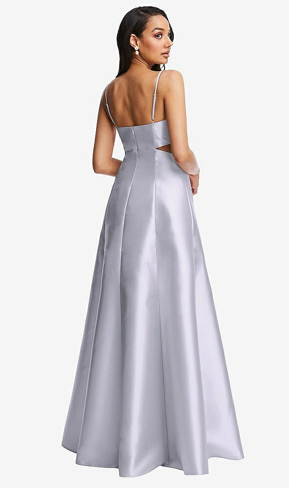 Back View - Silver Dove Open Neckline Cutout Satin Twill A-Line Gown with Pockets