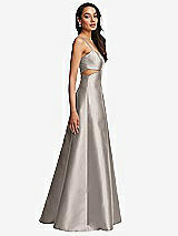 Side View Thumbnail - Taupe Open Neckline Cutout Satin Twill A-Line Gown with Pockets