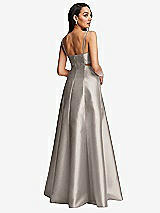 Rear View Thumbnail - Taupe Open Neckline Cutout Satin Twill A-Line Gown with Pockets