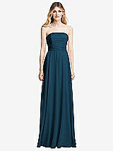 Front View Thumbnail - Atlantic Blue Shirred Bodice Strapless Chiffon Maxi Dress with Optional Straps