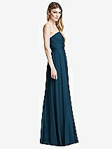 Side View Thumbnail - Atlantic Blue Shirred Bodice Strapless Chiffon Maxi Dress with Optional Straps