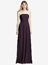 Front View Thumbnail - Aubergine Shirred Bodice Strapless Chiffon Maxi Dress with Optional Straps