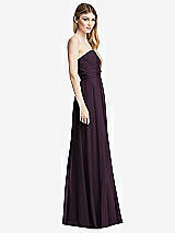 Side View Thumbnail - Aubergine Shirred Bodice Strapless Chiffon Maxi Dress with Optional Straps