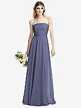 Alt View 1 Thumbnail - French Blue Shirred Bodice Strapless Chiffon Maxi Dress with Optional Straps