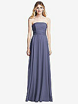 Front View Thumbnail - French Blue Shirred Bodice Strapless Chiffon Maxi Dress with Optional Straps